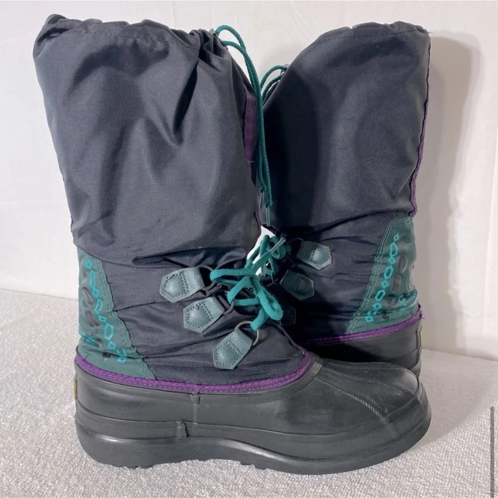 Vintage 90s Sorel Black Purple Teal Freestyle Sport Winter Snow Boots 11 - Picture 10 of 16